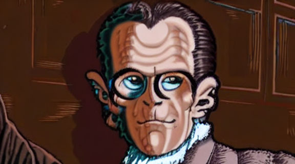 Cartoon Character Illustration: Frankenstein's Monster with Prominent Forehead
