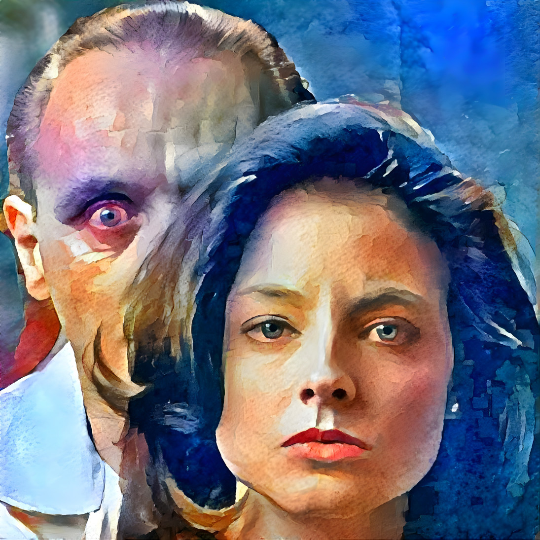 Portrait of Jodie Foster and Anthony Hopkins