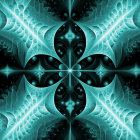 Symmetrical Fractal Design in Blue and Green with Leaf-like Shapes