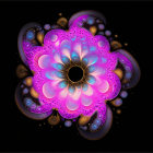 Colorful Neon Fractal Art: Psychedelic Flower in Pink, Blue, and Green