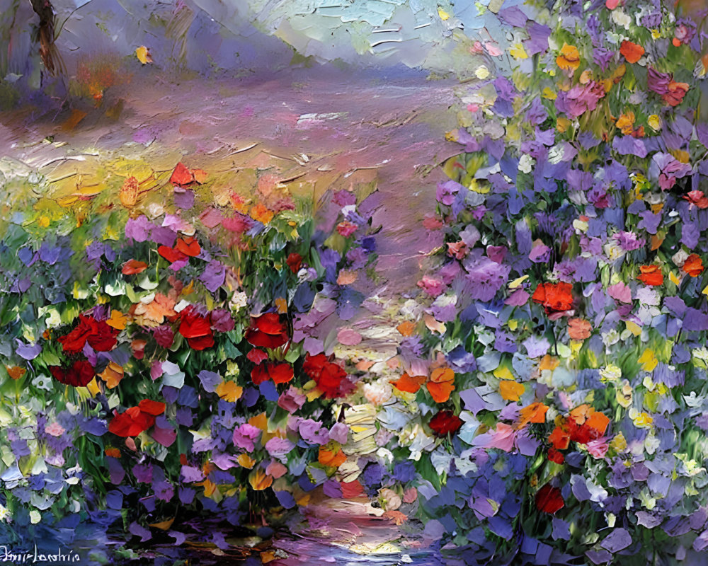 Vibrant Impressionist Painting of Flower Path