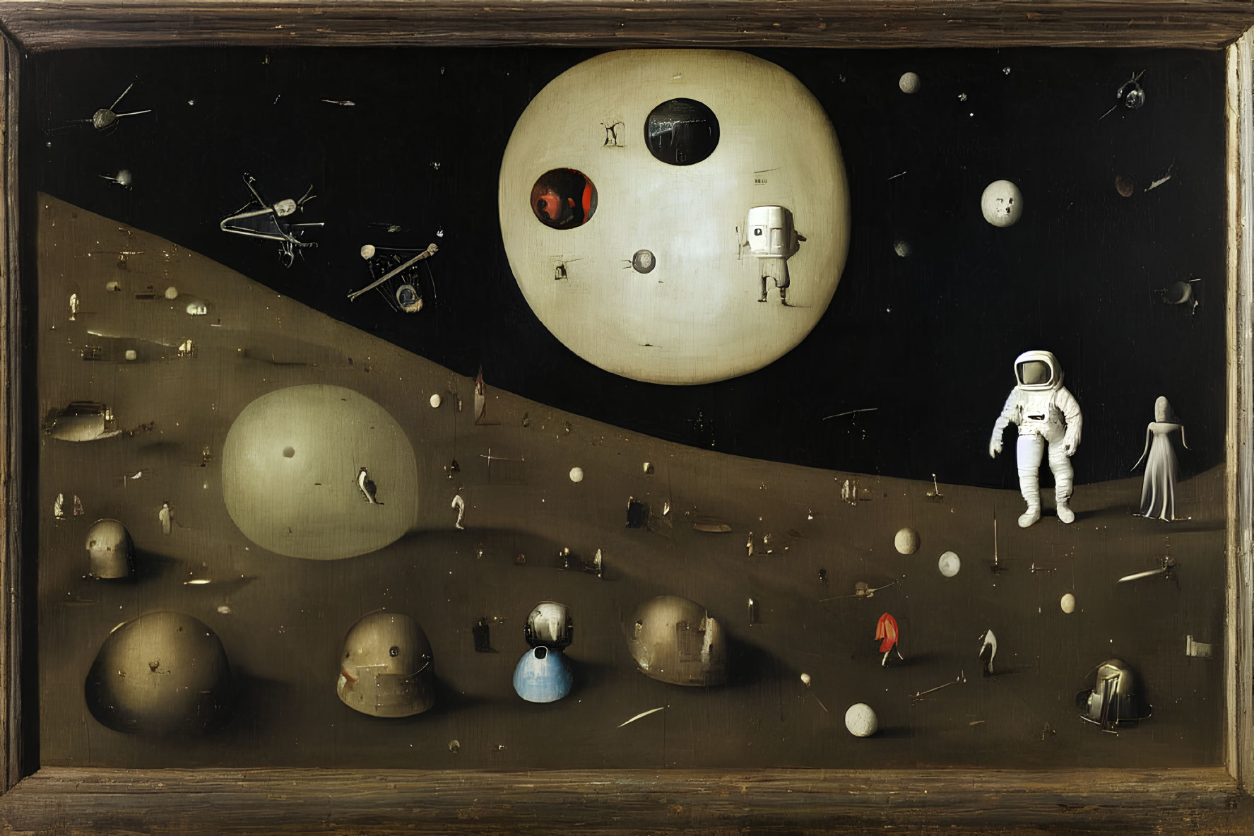 Space Exploration Collage with Planets, Astronaut, Spacecraft, Satellites, and Celestial
