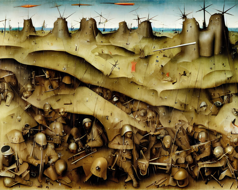 Panoramic Medieval Battle Scene with Armored Soldiers and Siege Towers
