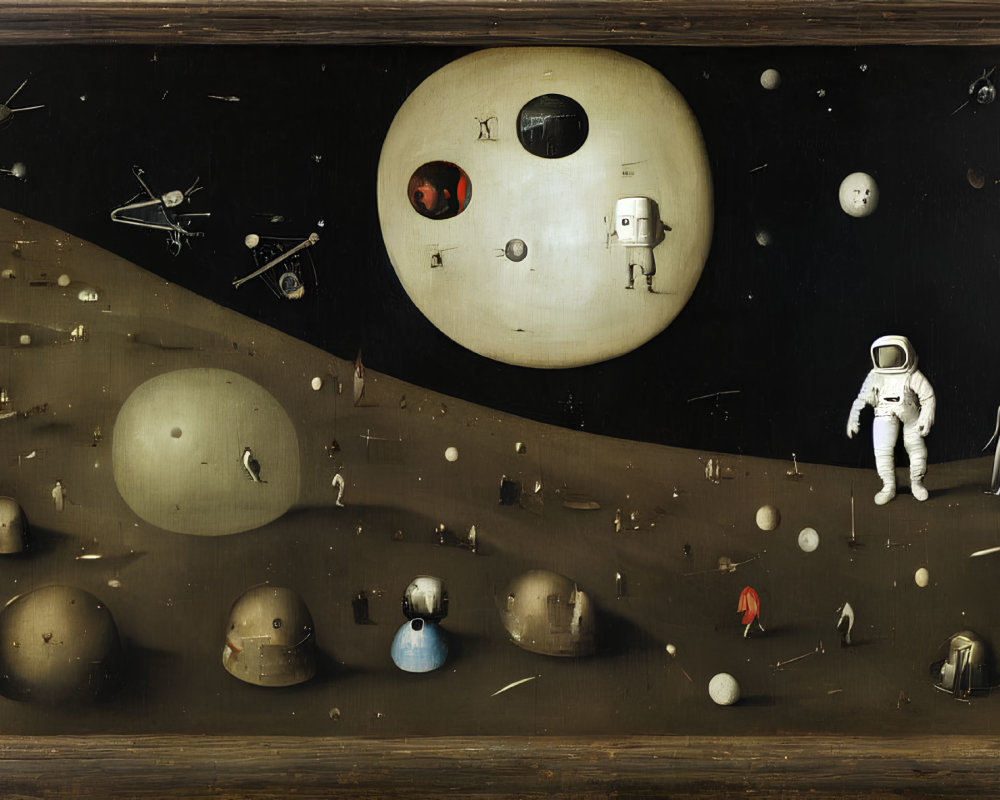 Space Exploration Collage with Planets, Astronaut, Spacecraft, Satellites, and Celestial