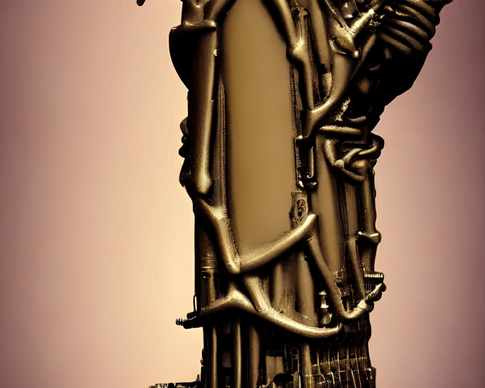 Metallic Statue of Liberty with Industrial Elements on Pink Background