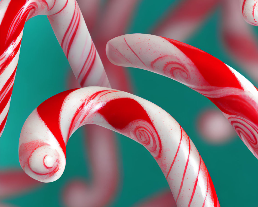Red and White Striped Candy Canes on Teal Background