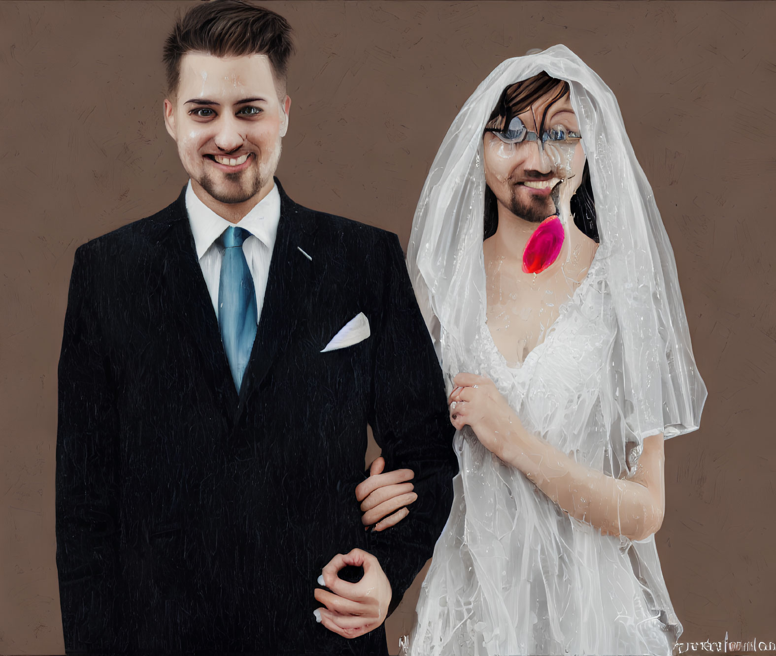 Digital Artwork: Two Individuals in Black Suit and White Bridal Gown