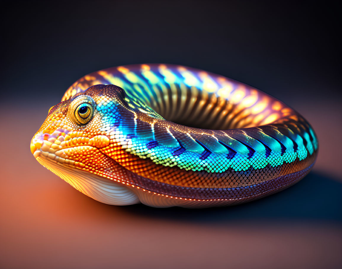 Colorful Snake with Lizard-Like Head on Orange Gradient Background