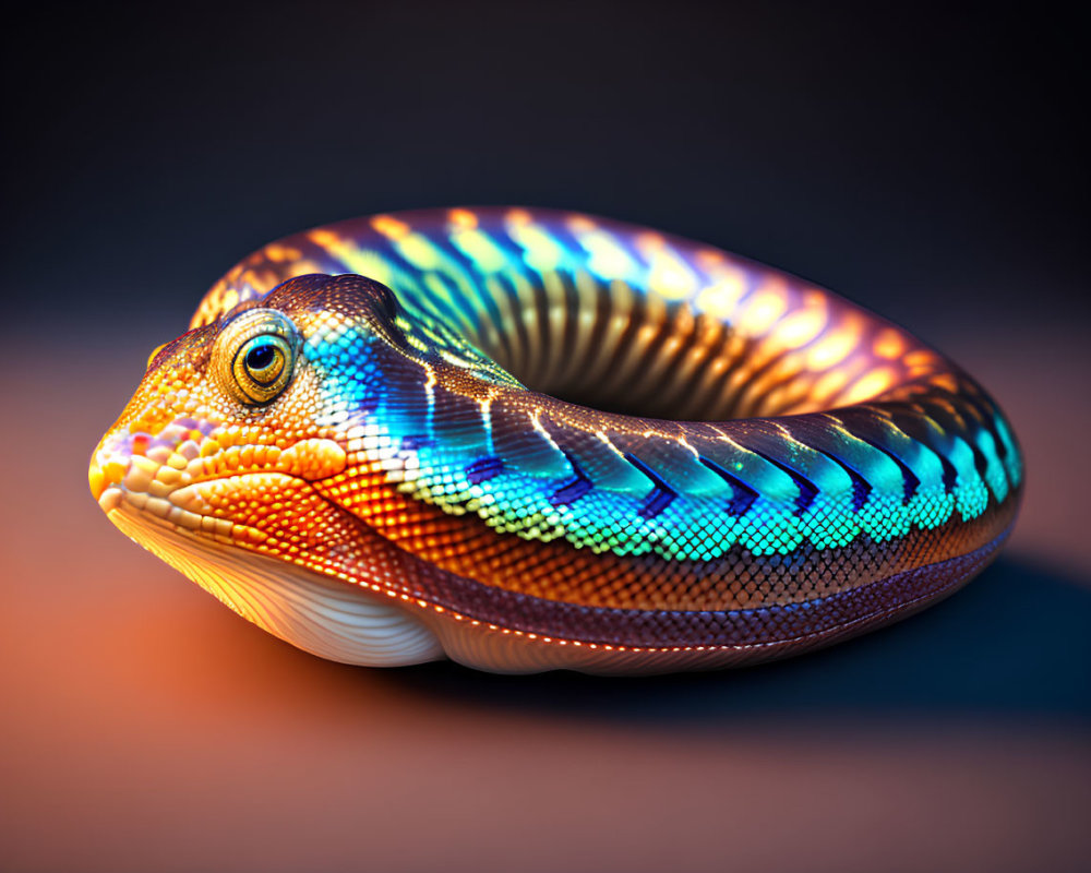 Colorful Snake with Lizard-Like Head on Orange Gradient Background
