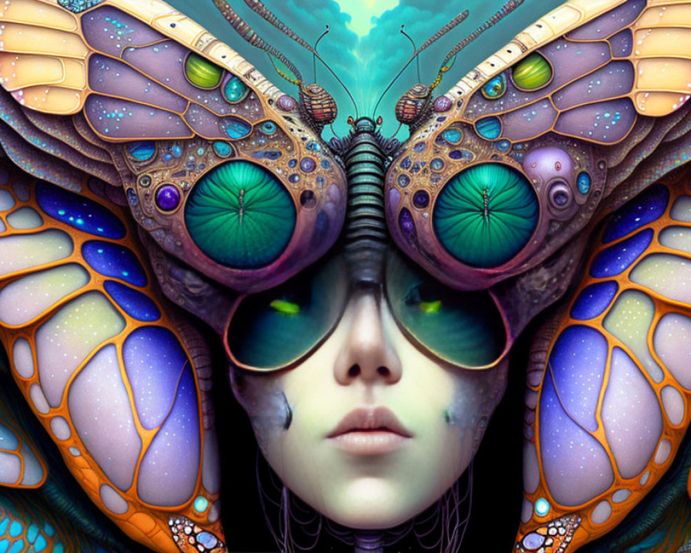 Digital artwork: Woman's face merges with butterfly features