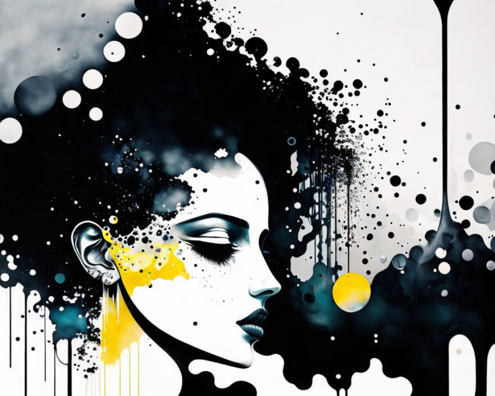 Abstract black and white profile with yellow accents