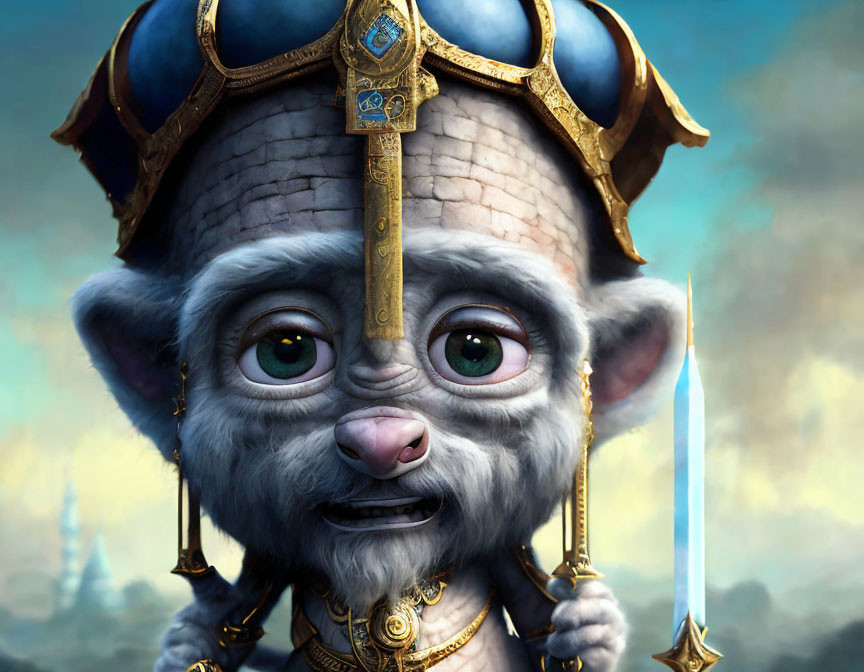 Fantasy character: Anthropomorphic mouse with crown, armor, and sword
