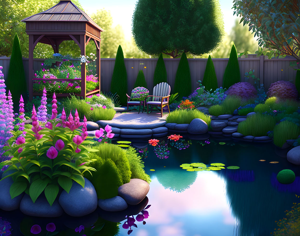  garden, a small pretty pond,