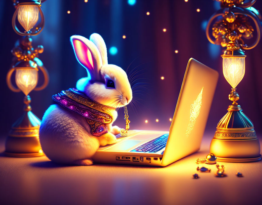 Cute baby bunny studying,