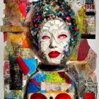 Colorful Abstract Collage with Stylized Faces & Mixed Media Art