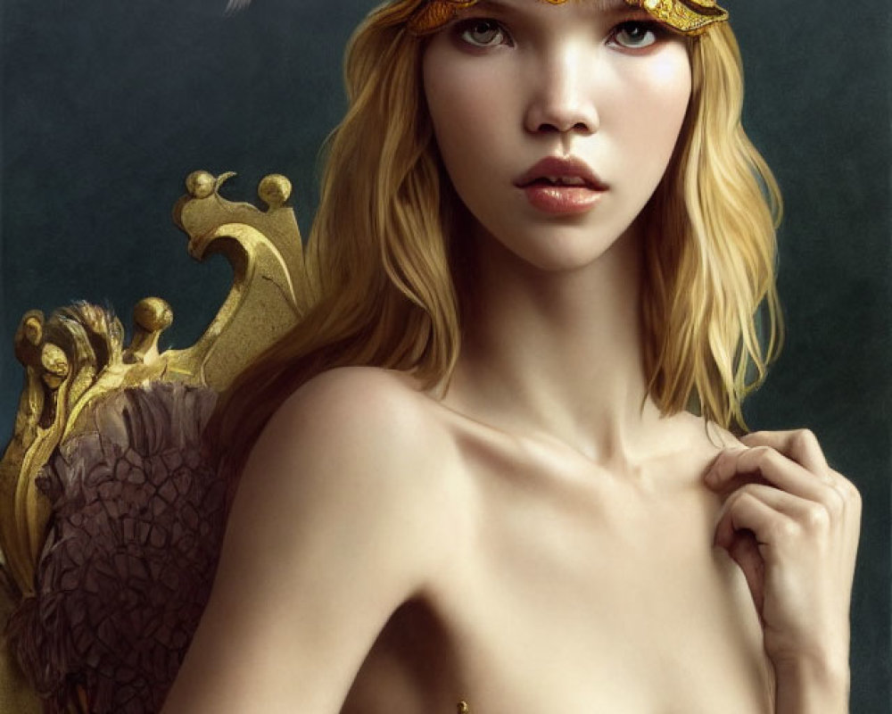 Blonde woman in gold crown and corset