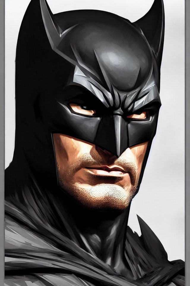 Detailed Batman illustration with focused expression and iconic black cowl.