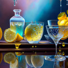 Ornate glassware, citrus slices, roses on textured backdrop