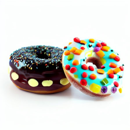 Colorful Sprinkled Donuts with Chocolate Coating on White Background