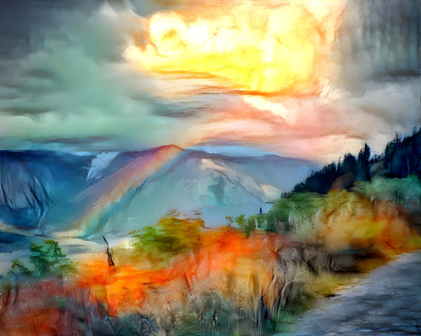 Rainbow mountains and sun