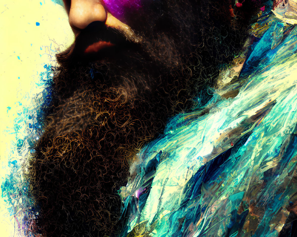Colorful Abstract Artwork Featuring Bearded Man