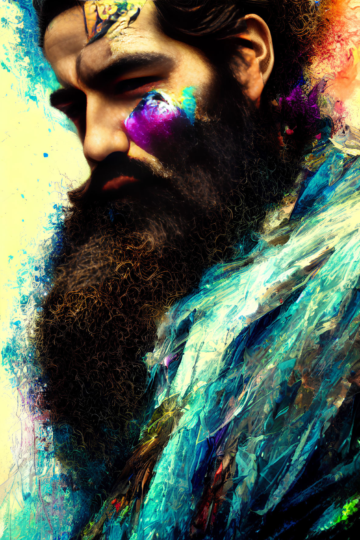 Colorful Abstract Artwork Featuring Bearded Man