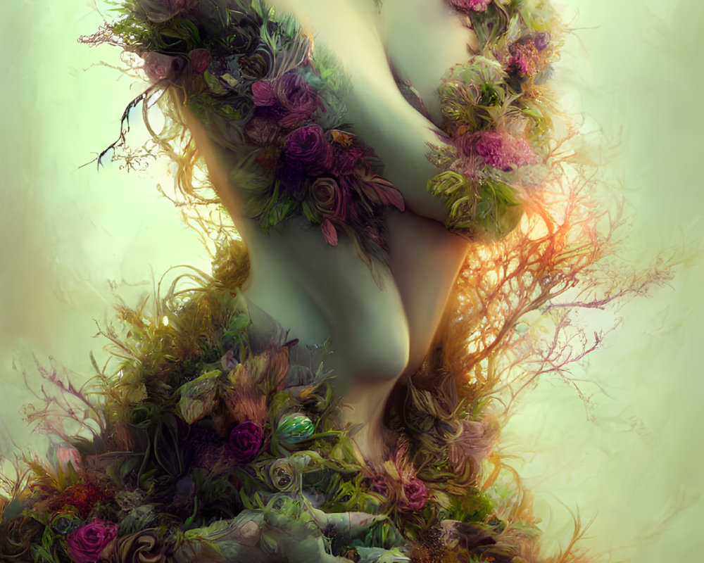 Intricate floral overlay on woman with soft glowing background