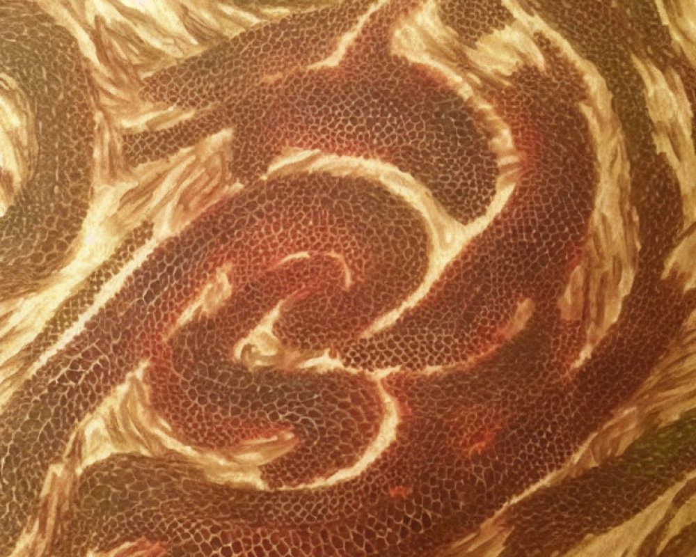 Detailed Close-Up of Swirling Brown and Golden Textured Surface