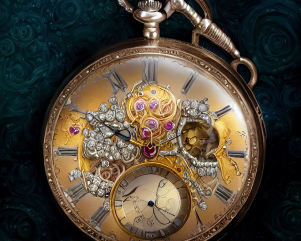 Detailed Golden Pocket Watch with Exposed Gears on Dark Background