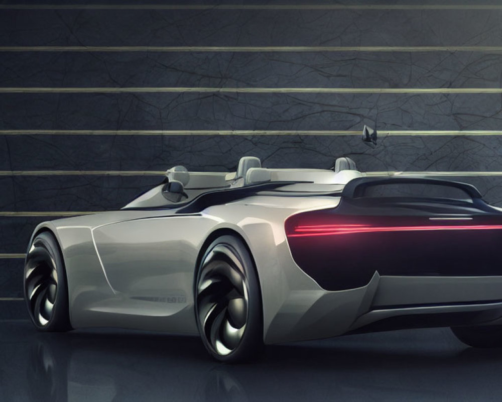 Sleek Silver Sports Car with Neon Lights and Oversized Wheels