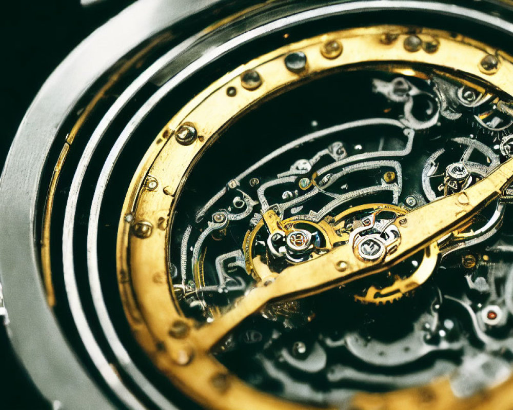 Detailed Close-Up of Luxury Watch Mechanism with Gold Detailing