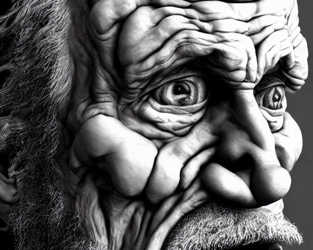 Elderly Man Portrait: Deep-set Eyes, Bushy Beard