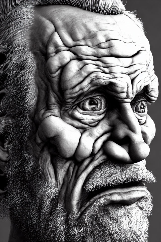 Elderly Man Portrait: Deep-set Eyes, Bushy Beard