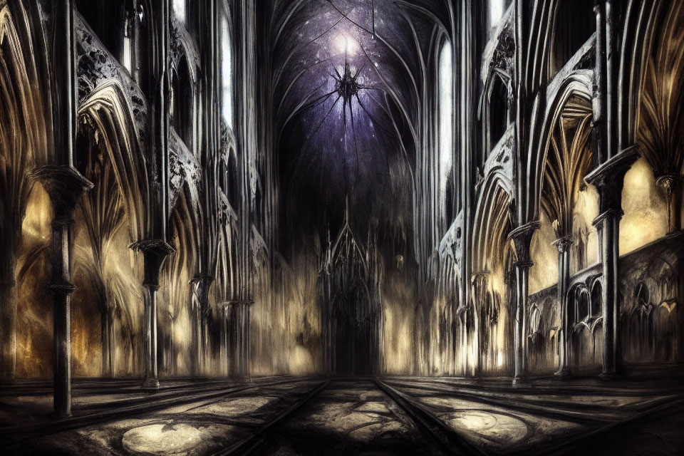 Gothic Cathedral Interior with Towering Arches and Ethereal Light