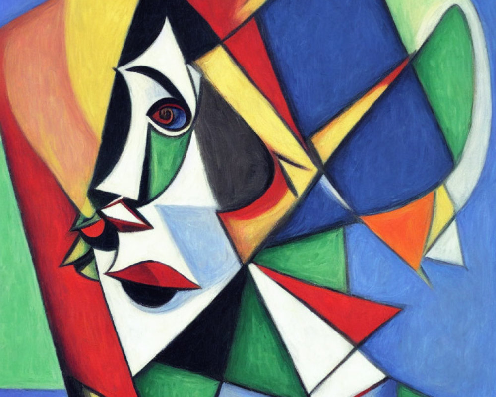 Colorful Cubist Portrait with Geometric Shapes and Fragmented Face