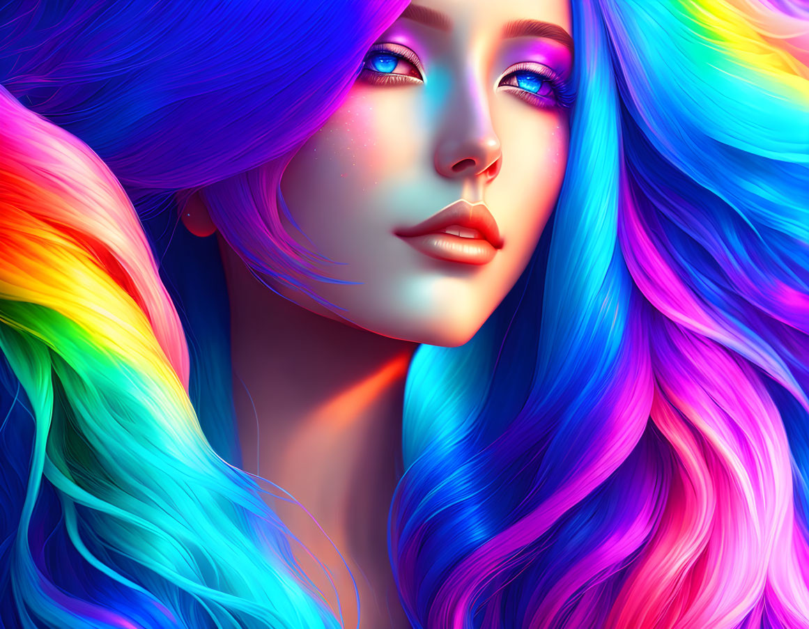 girl with rainbow flowing hair
