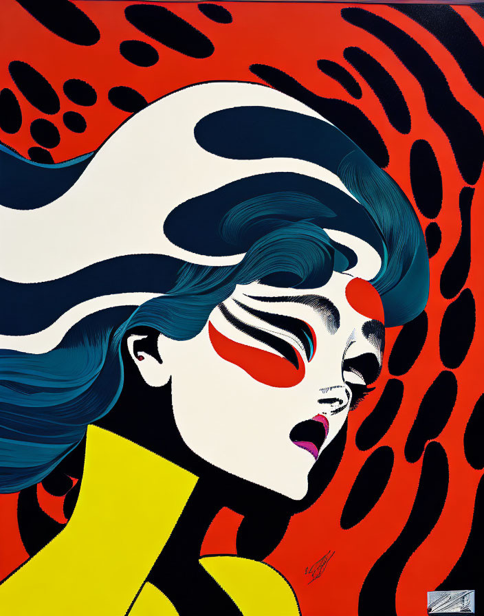 Colorful Pop Art Portrait of Woman with Flowing Hair