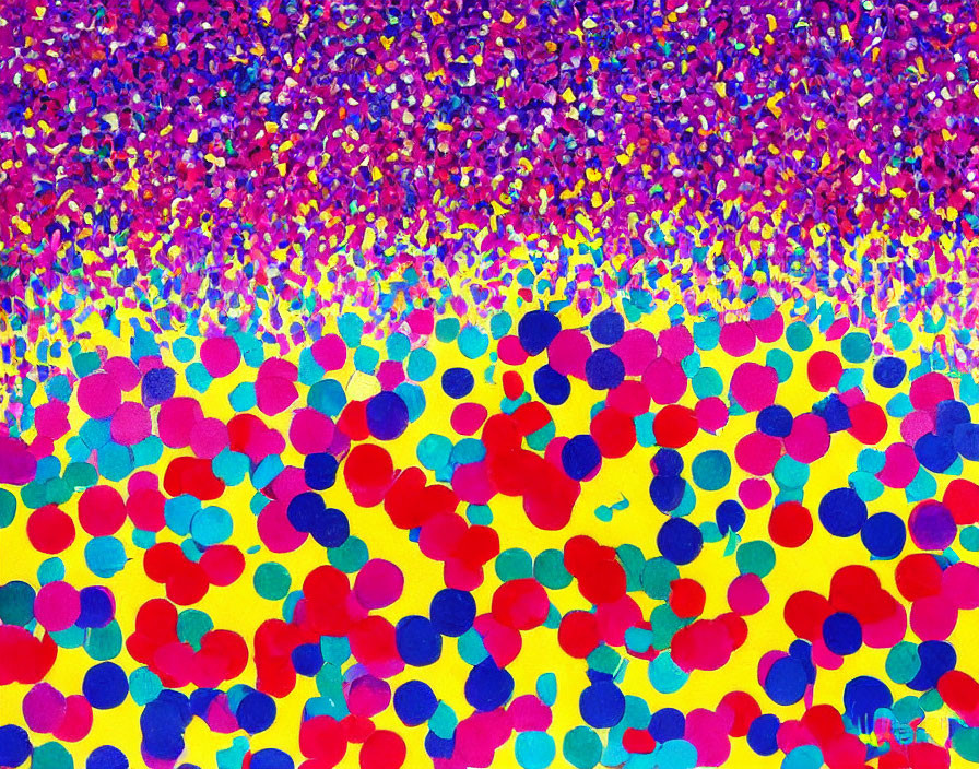 Colorful Abstract Pattern with Scattered Dots in Purple, Blue, Red, and Yellow