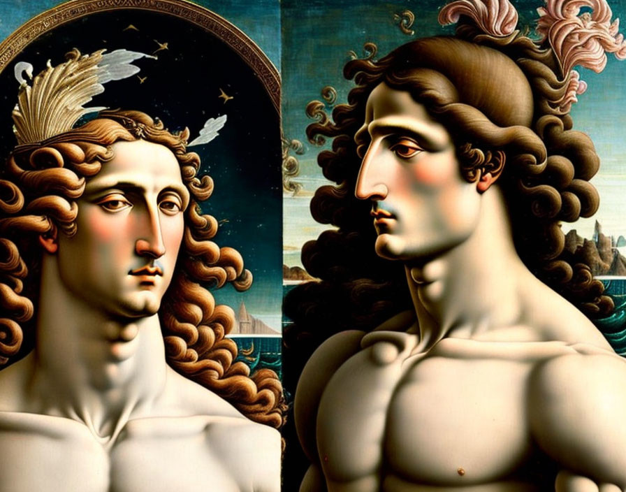 Digital composite featuring mythical figure in classical portrait styles