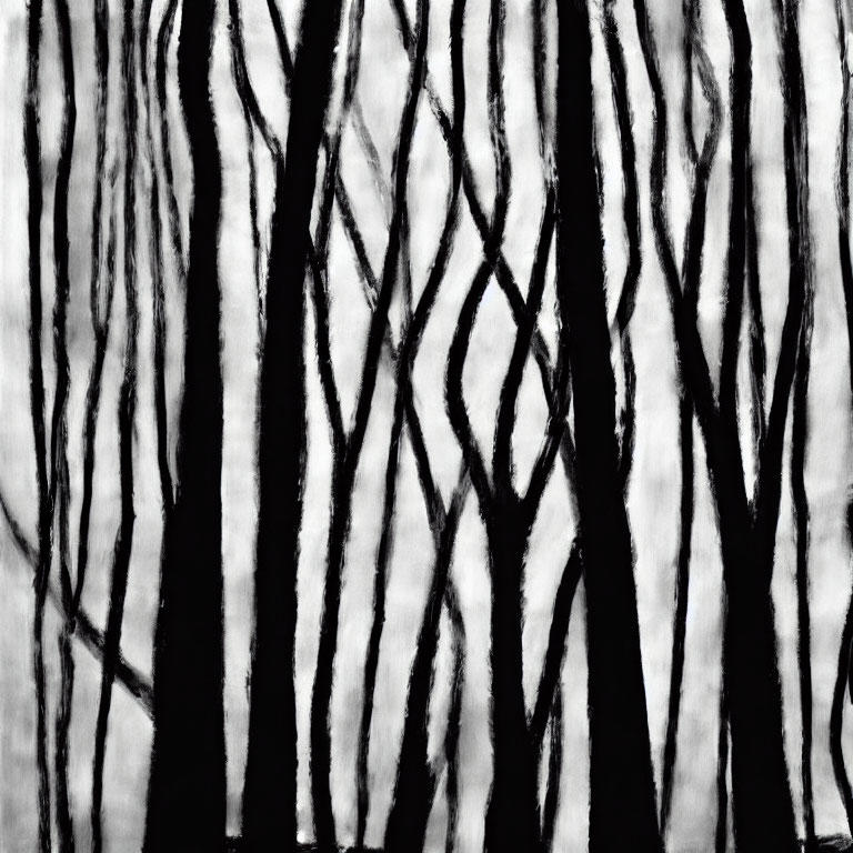 Monochrome abstract art: Vertical distorted lines resembling forest tree trunks.