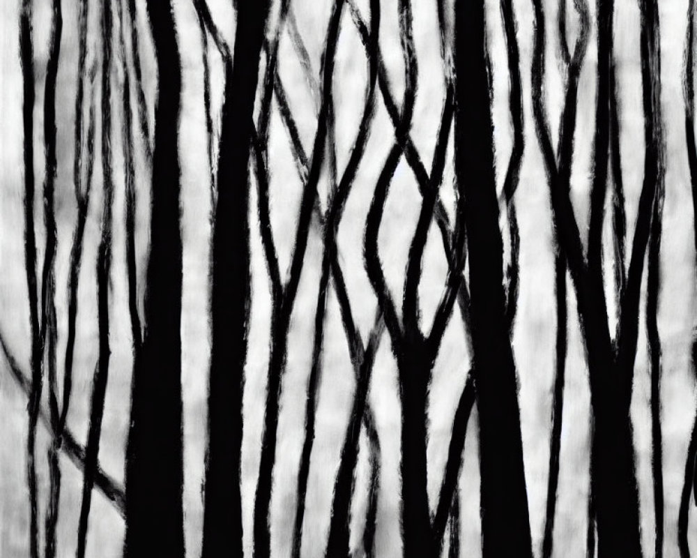 Monochrome abstract art: Vertical distorted lines resembling forest tree trunks.