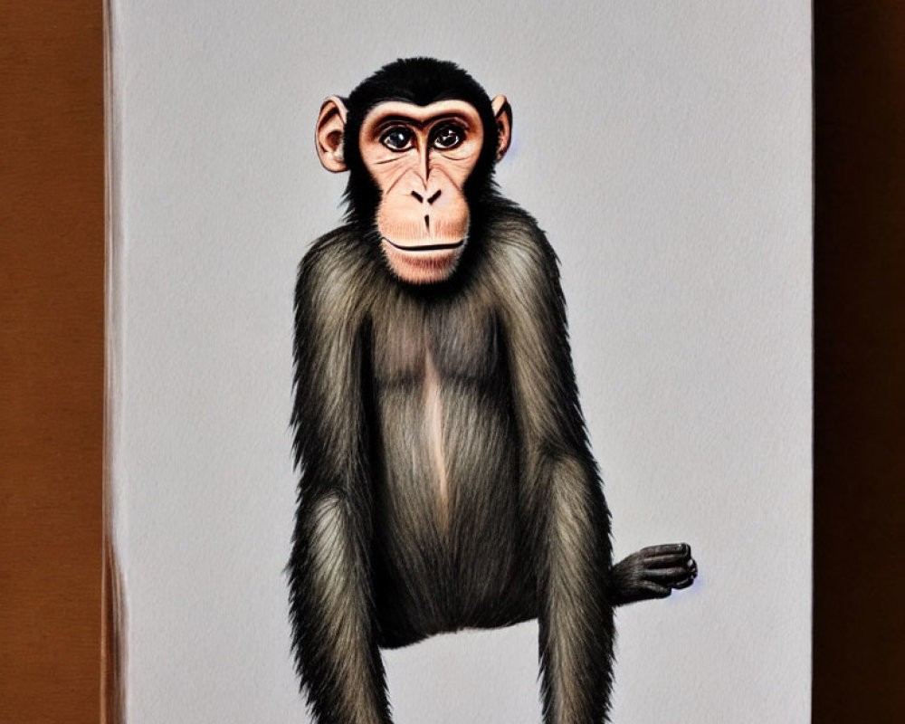 Realistic drawing of a pensive monkey on beige background