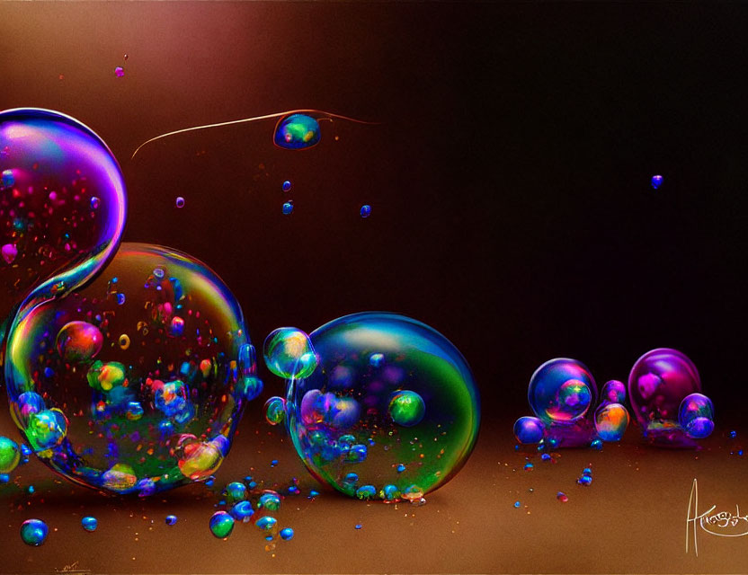 Vibrant glossy bubbles on dark background