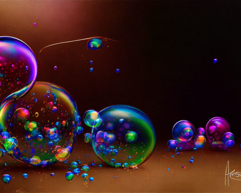 Vibrant glossy bubbles on dark background