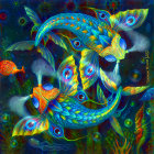 Colorful Surreal Sea Creature Art in Ornate Underwater Scene