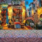 Colorful Street Scene with Vintage Cars and Whimsical Architecture