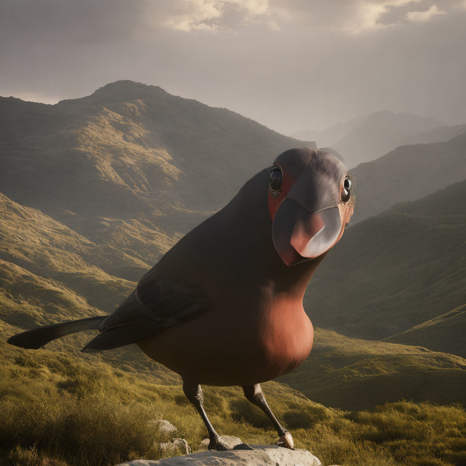 Giant Bird in Mountain Landscape with Golden Light