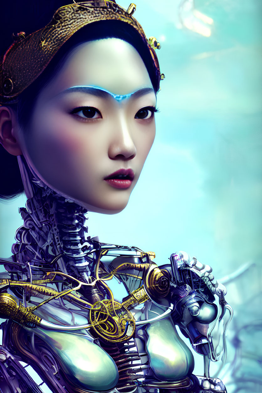 Detailed Female Cyborg Artwork with East Asian Influence