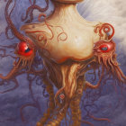 Surreal octopus-like creature with eye on bulbous head, beige body, and orange tent