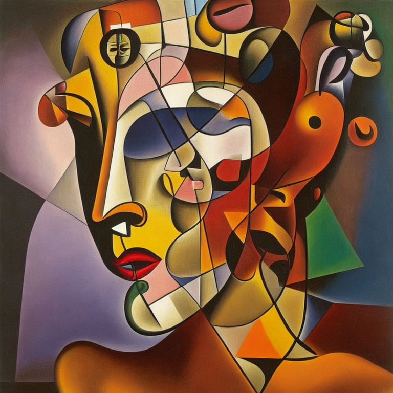Colorful Cubist Art: Interlocking Shapes Create Fragmented Face